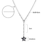 Star Pendant Necklace with Black Diamonds + White Diamonds 40+5cm Steel Color