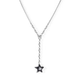 Star Pendant Necklace with Black Diamonds + White Diamonds 40+5cm Steel Color