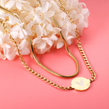 Round Pendant + Matching Chain 45+43+5cm Golden