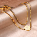 Round Pendant + Matching Chain 45+43+5cm Golden