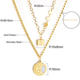 Rectangle+Round Pendant+Double Chain 45+43+5cm Golden