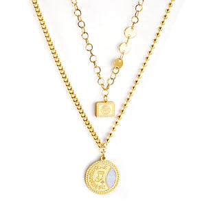 Rectangle+Round Pendant+Double Chain 45+43+5cm Golden