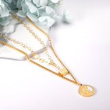 Rectangle+Round Pendant+Double Chain 45+43+5cm Golden