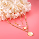 Rectangle+Round Pendant+Double Chain 45+43+5cm Golden