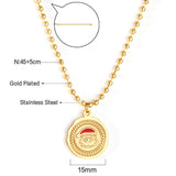 Round Santa Claus Head Pendant + Bead Chain 45+5cm Golden