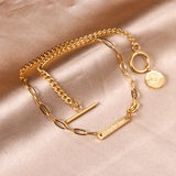 Pulsera accesorios rectangular + redonda 35cm oro