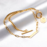 Rectangular + round accessories bracelet 35cm gold