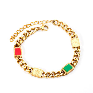 Rectangle Mixed Color Accessory Bracelet 17+5cm Golden