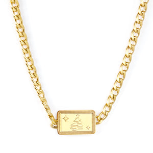 Square Christmas Tree Pendant Necklace 45+5cm Gold Color