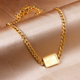 Square Christmas Tree Pendant Necklace 45+5cm Gold Color