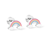 12 pairs Pop earplug rainbow stud earrings steel color/golden color