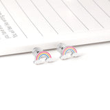 12 pairs Pop earplug rainbow stud earrings steel color/golden color