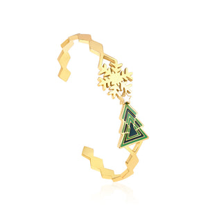 Golden green tree hard bracelet