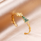 Golden green tree hard bracelet