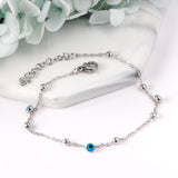 3 blue eyeballs + 7 steel beads bracelet 18+3cm