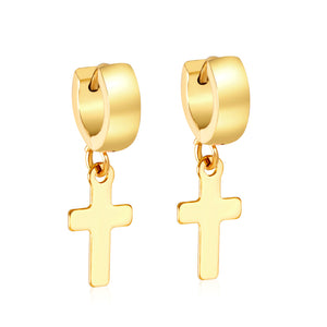 4*12mm Curved Clasp 8*15mm Cross Earrings Gold Color