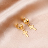 4*12mm Curved Clasp 8*15mm Cross Earrings Gold Color