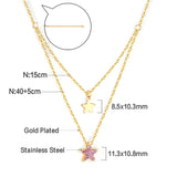 1 glossy star + 1 pink diamond star pendant + double chain 40+15+5cm