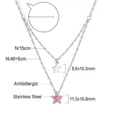 1 glossy star + 1 pink diamond star pendant + double chain 40+15+5cm