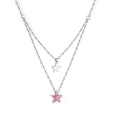 1 glossy star + 1 pink diamond star pendant + double chain 40+15+5cm