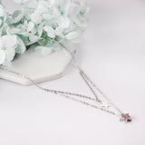 1 glossy star + 1 pink diamond star pendant + double chain 40+15+5cm