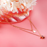 1 glossy star + 1 pink diamond star pendant + double chain 40+15+5cm