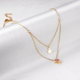 1 glossy star + 1 pink diamond star pendant + double chain 40+15+5cm