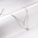 1 glossy star + 1 pink diamond star pendant + double chain 40+15+5cm