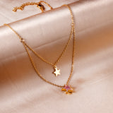 1 glossy star + 1 pink diamond star pendant + double chain 40+15+5cm