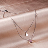 1 glossy star + 1 pink diamond star pendant + double chain 40+15+5cm