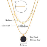 5 stars + round black oil drop pendant + double chain 45+40+5cm