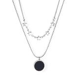 5 stars + round black oil drop pendant + double chain 45+40+5cm