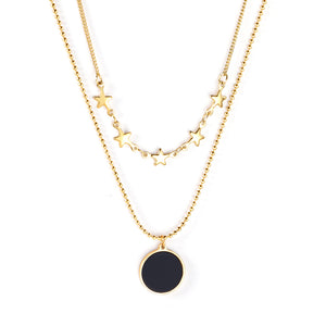 5 stars + round black oil drop pendant + double chain 45+40+5cm