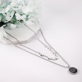 5 stars + round black oil drop pendant + double chain 45+40+5cm