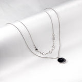 5 stars + round black oil drop pendant + double chain 45+40+5cm