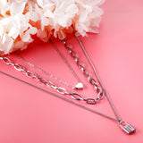 1 heart + 1 lock accessory pendant triple chain 50+43+40+5cm steel color