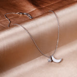 Star with Diamonds + Moon with White Shell Pendant Necklace 45+5cm Steel Color