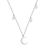 3 stars + moon pendant necklace with diamonds 40+5cm steel color