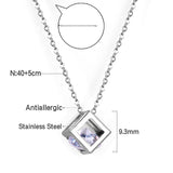 Square Pendant Necklace with Diamonds 40+5cm Steel Color