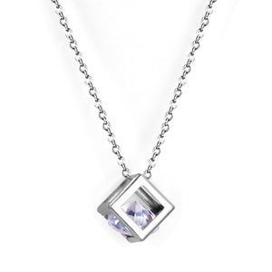 Square Pendant Necklace with Diamonds 40+5cm Steel Color