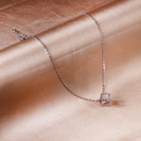 Square Pendant Necklace with Diamonds 40+5cm Steel Color