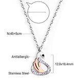 Swan with white & mixed color diamonds pendant necklace 45+5cm steel color