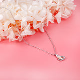 Swan with white & mixed color diamonds pendant necklace 45+5cm steel color