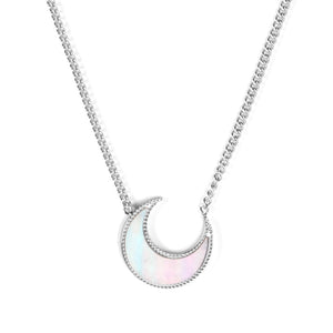 Moon with white shell pendant necklace 45+5cm steel color