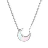 Moon with white shell pendant necklace 45+5cm steel color