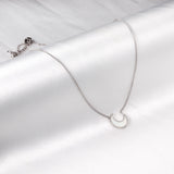 Moon with white shell pendant necklace 45+5cm steel color