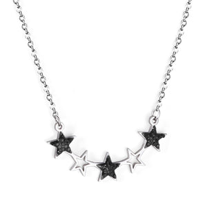 5 Stars with Black Diamonds Pendant Necklace 40+5cm Steel Color