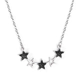 5 Stars with Black Diamonds Pendant Necklace 40+5cm Steel Color