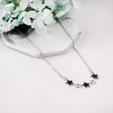 5 Stars with Black Diamonds Pendant Necklace 40+5cm Steel Color