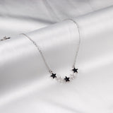 5 Stars with Black Diamonds Pendant Necklace 40+5cm Steel Color